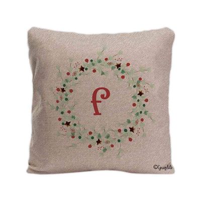 GUGLILI Plant Theme Sprig Wreath Throw Pillow Cover Rustic Berry Vine Monogram F Decor Home Safa Cotton Linen Pillowcase 18x18 Inch Grey