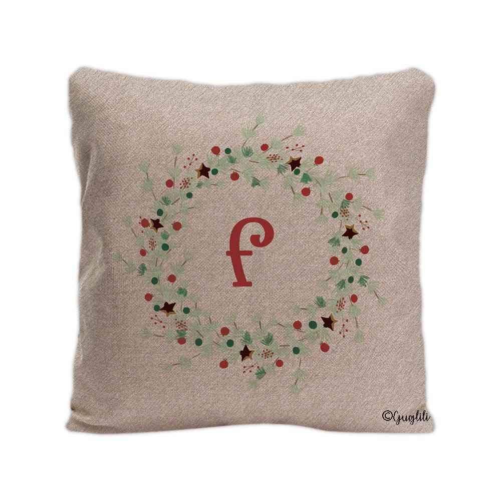 GUGLILI Plant Theme Sprig Wreath Throw Pillow Cover Rustic Berry Vine Monogram F Decor Home Safa Cotton Linen Pillowcase 18x18 Inch Grey
