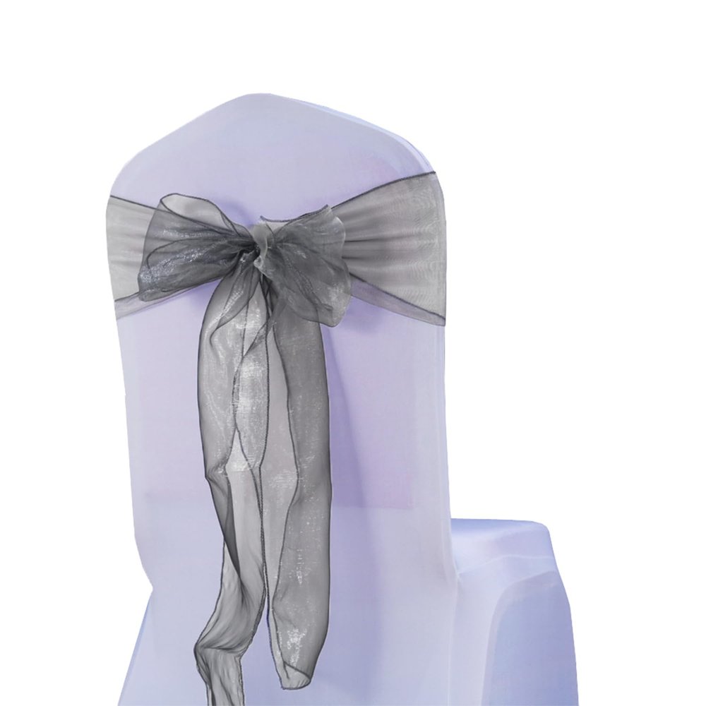 10O Pack Organza Silver Grey Chair Sashes for Wedding Sheer Chairs Bows Ties for Party Birthday Event Banquet Restaurant Baby Shower Christmas Events Decoration (Silver Grey)