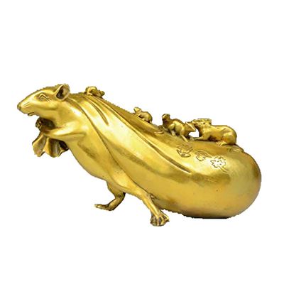 Fashion158 Auspicious Good luck Golden mice # OFFICE HOME efficacious Talisman Money Drawing auspicious fortune mice Brass Statue