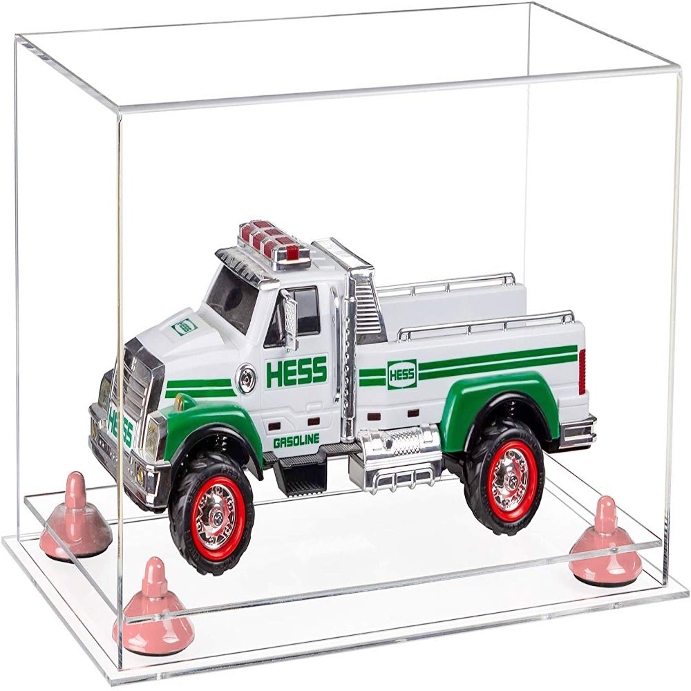 Better Display Cases Versatile Clear Acrylic Display Case - Medium Rectangle Box with Pink Risers and Clear Base 14" x 8" x 8.5" (A011-PNR)