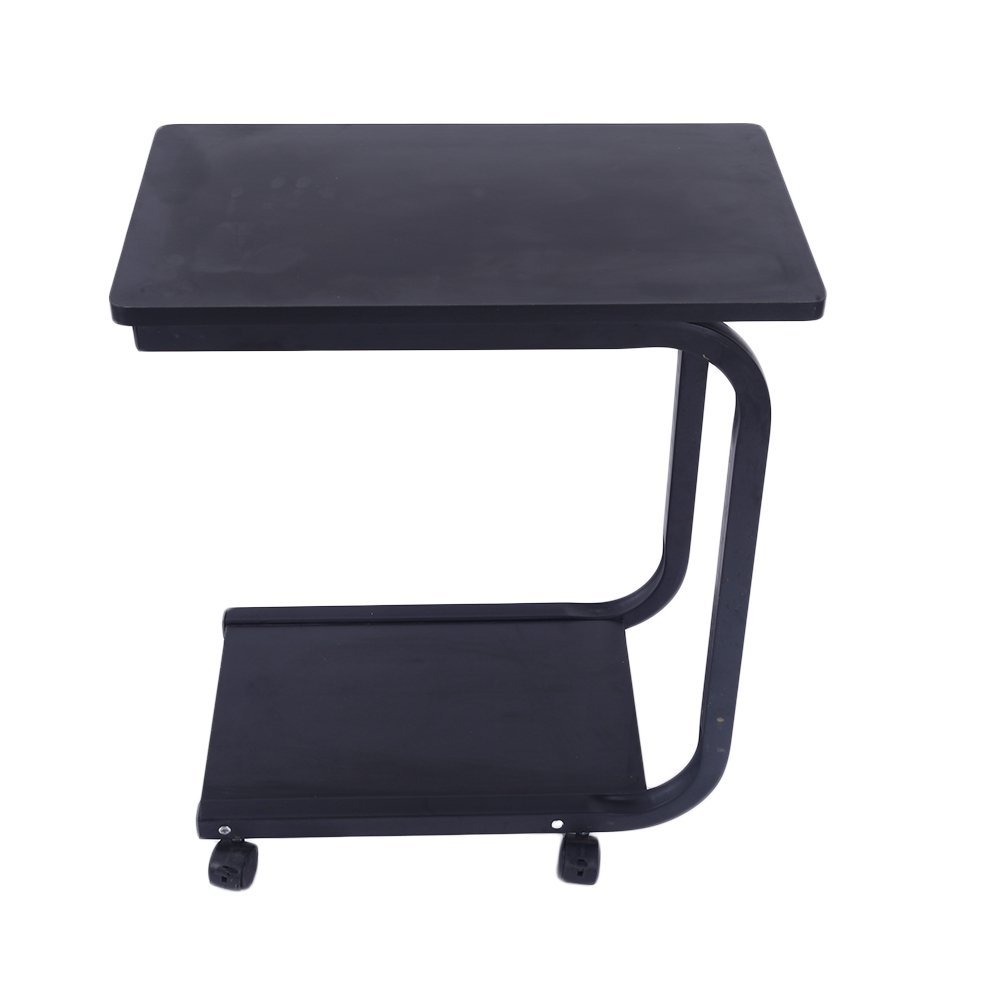 Lovinland Coffee Table Rolling Sofa Side Table 2 Tier Snack Table Bed Serving Tray Laoptop Desk for Livingroom Bedroom (Black)