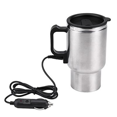 12V Electric Travel Coffee Mug 450ml Stainless Steel Car Heating Cup with LeakProof Lid and Indicator Light