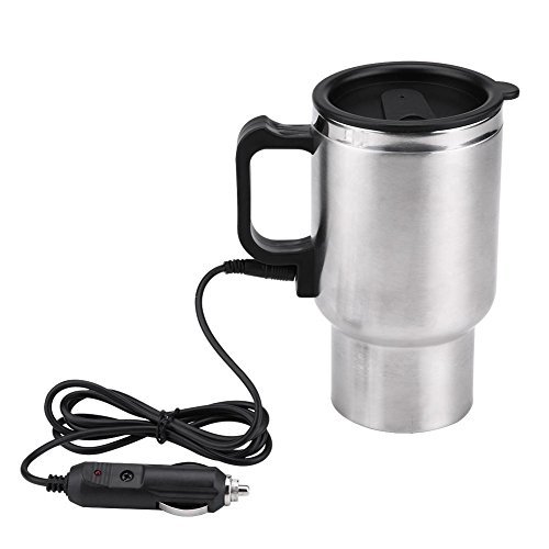 12V Electric Travel Coffee Mug 450ml Stainless Steel Car Heating Cup with LeakProof Lid and Indicator Light