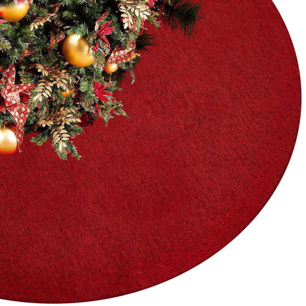 Eilaysyum Christmas Tree Skirt - 48 inches Large Rustic Xmas Burlap Plain Tree Skirts for Holiday Party Christmas Decorations Indoor Outdoor (Red)