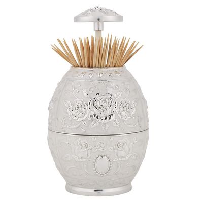 Zinc Alloy Toothpick Holder, Portable Retractable Toothpick Dispenser Retro Up Toothpick Case Storage Organizer for Kitchen(Sliver)