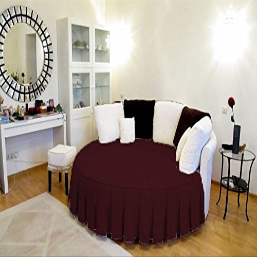 1 Piece Solid 15" Deep Pocket Pleated Bed Skirt for Round Bed 600TC Egyptian Cotton (Wine, Calking 96" Diameter)