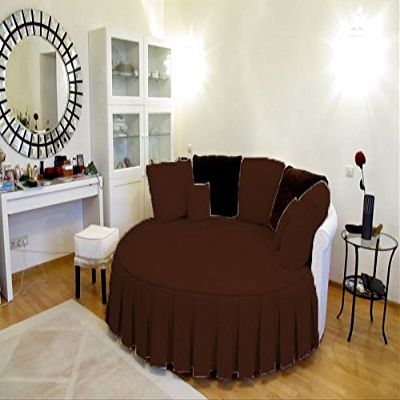 1 Piece Solid 15" Deep Pocket Pleated Bed Skirt for Round Bed 600TC Egyptian Cotton (Coffee, King 92" Diameter)