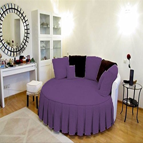 1 Piece Solid 15" Deep Pocket Pleated Bed Skirt for Round Bed 600TC Egyptian Cotton (Purple, Queen 88" Diameter)