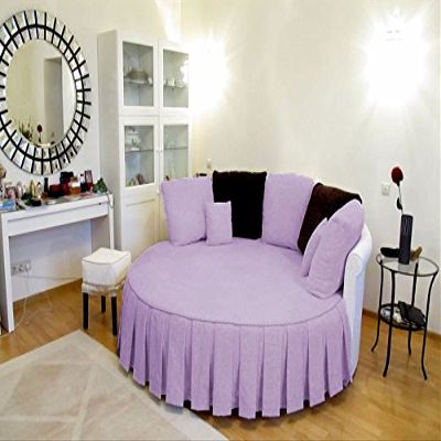 1 Piece Solid 15" Deep Pocket Pleated Bed Skirt for Round Bed 600TC Egyptian Cotton (Lavender, King 92" Diameter)