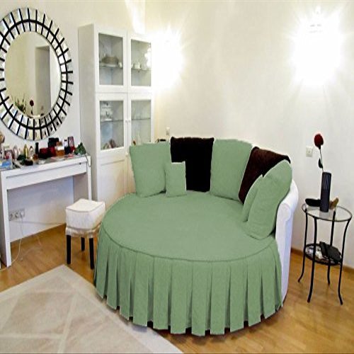 1 Piece Solid 15" Deep Pocket Pleated Bed Skirt for Round Bed 600TC Egyptian Cotton (Moss, Twin XL 80" Diameter)