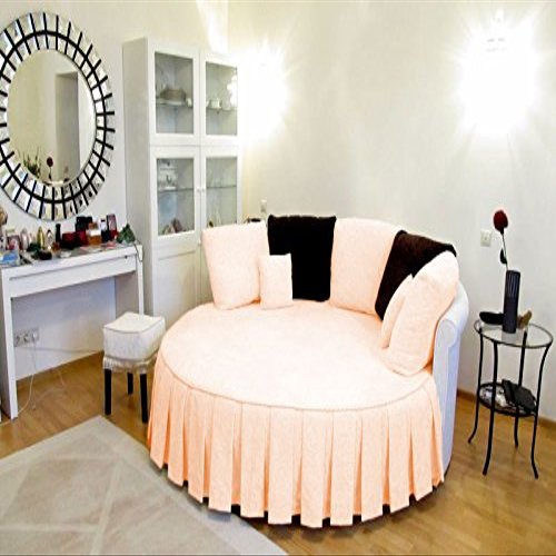 1 Piece Solid 15" Deep Pocket Pleated Bed Skirt for Round Bed 600TC Egyptian Cotton (Peach, Twin XL 80" Diameter)