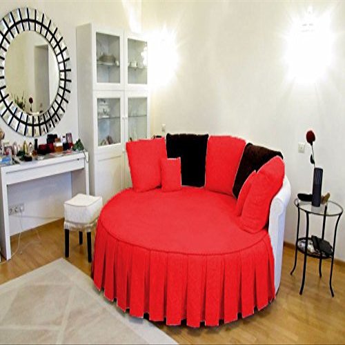 1 Piece Solid 15" Deep Pocket Pleated Bed Skirt for Round Bed 600TC Egyptian Cotton (Red, Twin 76" Diameter)