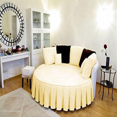 1 Piece Solid 15" Deep Pocket Pleated Bed Skirt for Round Bed 600TC Egyptian Cotton (Ivory, King 92" Diameter)