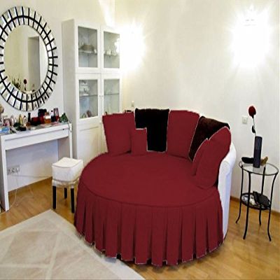 1 Piece Solid 15" Deep Pocket Pleated Bed Skirt for Round Bed 600TC Egyptian Cotton (Burgundy, Twin 76" Diameter)