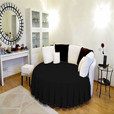 1 Piece Solid 15" Deep Pocket Pleated Bed Skirt for Round Bed 600TC Egyptian Cotton (Black, Full 84" Diameter)