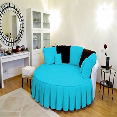 1 Piece Solid 15" Deep Pocket Pleated Bed Skirt for Round Bed 600TC Egyptian Cotton (Turquoise, Calking 96" Diameter)