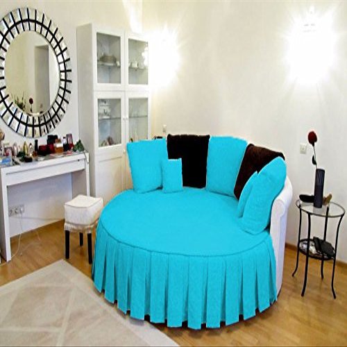 1 Piece Solid 15" Deep Pocket Pleated Bed Skirt for Round Bed 600TC Egyptian Cotton (Turquoise, Calking 96" Diameter)