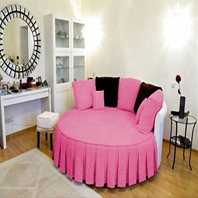 1 Piece Solid 15" Deep Pocket Pleated Bed Skirt for Round Bed 600TC Egyptian Cotton (Hotpink, Twin XL 80" Diameter)