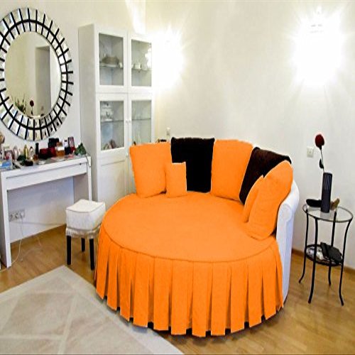 1 Piece Solid 15" Deep Pocket Pleated Bed Skirt for Round Bed 600TC Egyptian Cotton (Orange, Calking 96" Diameter)