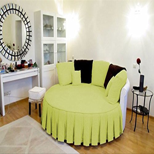 1 Piece Solid 15" Deep Pocket Pleated Bed Skirt for Round Bed 600TC Egyptian Cotton (Sage, Twin 76" Diameter)
