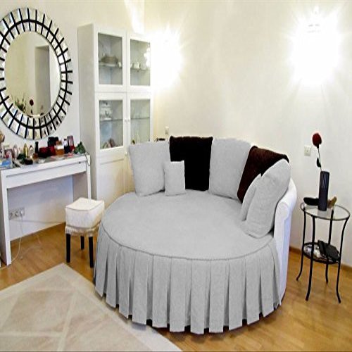 3 Piece Set Solid 15" Deep Pocket Pleated Bed Skirt for Round Bed with Pillowsham 600TC Egyptian Cotton (Light Gray, Twin XL 80" Diameter)