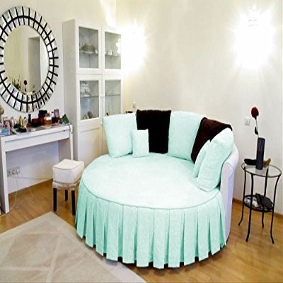3 Piece Set Solid 15" Deep Pocket Pleated Bed Skirt for Round Bed with Pillowsham 600TC Egyptian Cotton (Aqua, Twin 76" Diameter)