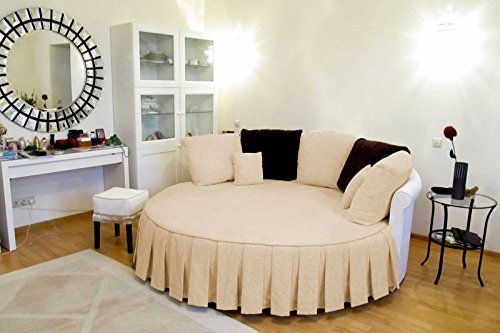 3 Piece Set Solid 15" Deep Pocket Pleated Bed Skirt for Round Bed with Pillowsham 600TC Egyptian Cotton (Beige, Queen 88" Diameter)