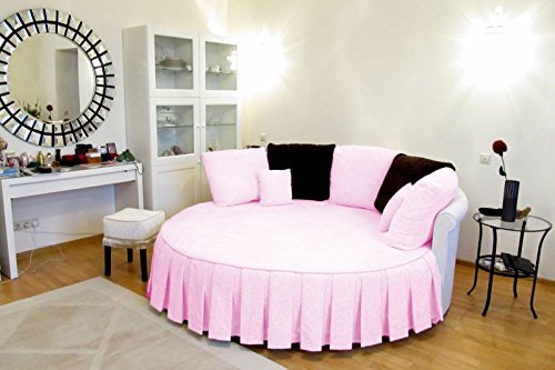 3 Piece Set Solid 15" Deep Pocket Pleated Bed Skirt for Round Bed with Pillowsham 600TC Egyptian Cotton (Pink, Queen 88" Diameter)