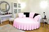 3 Piece Set Solid 15" Deep Pocket Pleated Bed Skirt for Round Bed with Pillowsham 600TC Egyptian Cotton (Pink, Queen 88" Diameter) view 1