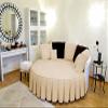 3 Piece Set Solid 15" Deep Pocket Pleated Bed Skirt for Round Bed with Pillowsham 600TC Egyptian Cotton (Beige, Full 84" Diameter) view 1