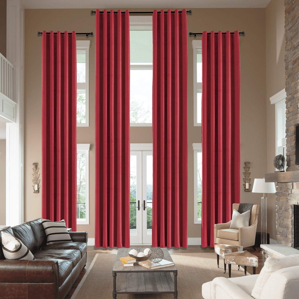 cololeaf Home Decor Velvet Curtain 96 Inches Long Grommet Curtain Panel Window Treatment for Living Room - Extra Wide Curtain for Hall Guest Room - Raspberry Red 100W x 96L Inch (1 Panel)