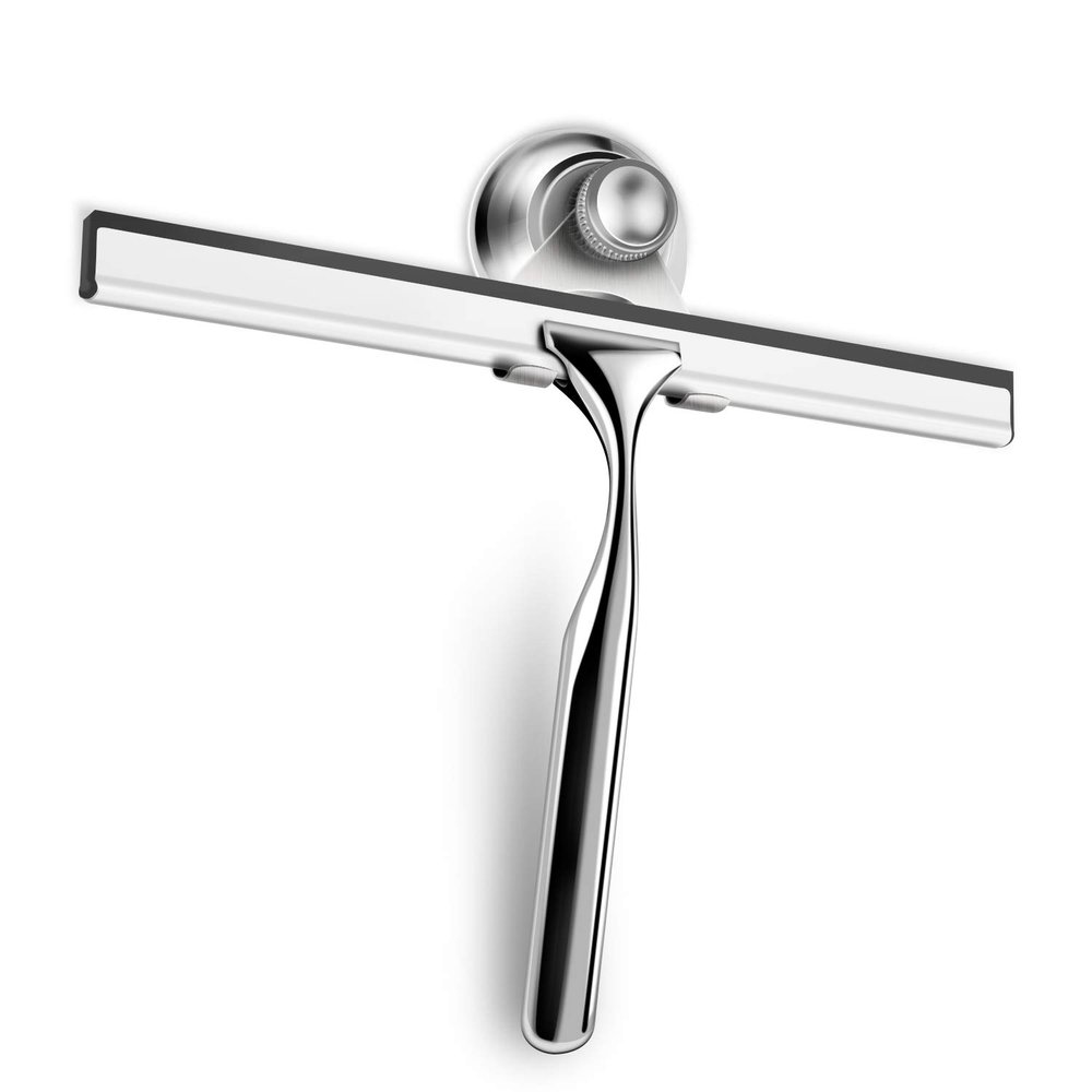 BININBOX Shower Squeegee for Shower Doors, Window, Bathroom, Mirror and Car Glass, All-Purpose Cleaning Squeegee with Powerful Suction Cup Hooks Holder Stainless Steel, 10 Inches. (Black)
