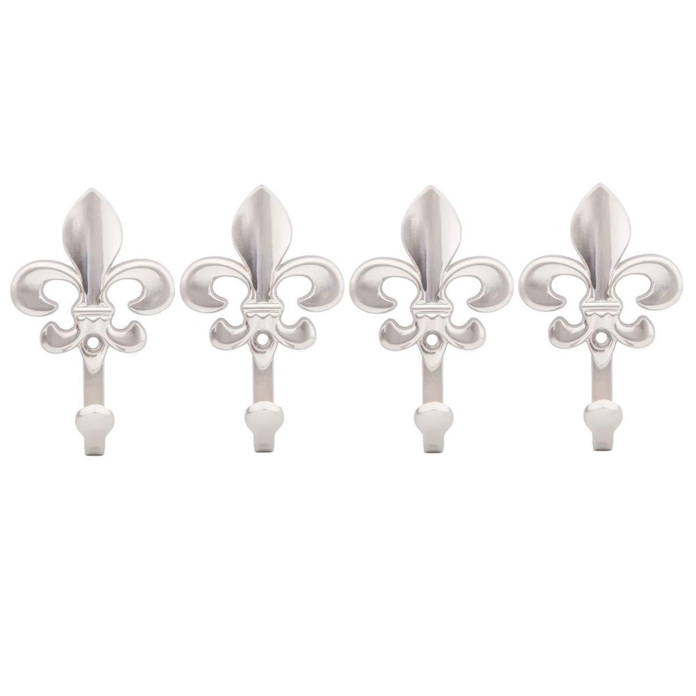 Ulifestar Bathroom Towel Hooks, Decorative Wall Hooks Coat Hooks Heavy Duty Metal Hooks Wall Mounted Hanging Hooks for Hanging Key Purse Robe Hat Scarf Belt Handbag Cup Mug 4Pack Silver
