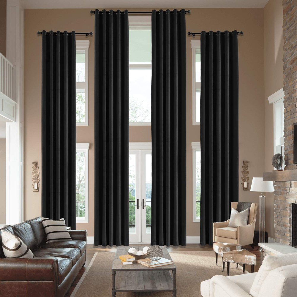 cololeaf Home Decor Velvet Curtain 96 Inches Long Grommet Curtain Panel Window Treatment for Living Room - Extra Wide Curtain for Hall Guest Room - Warm Black 100W x 96L Inch (1 Panel)