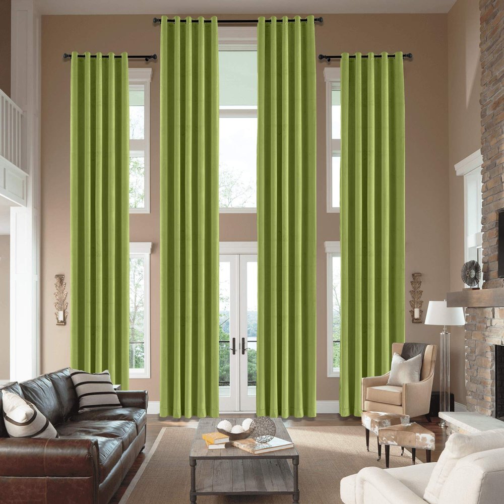 cololeaf Home Decor Velvet Curtain 96 Inches Long Grommet Curtain Panel Window Treatment for Living Room - Extra Wide Curtain for Hall Guest Room - Perennial Green 100W x 96L Inch (1 Panel)