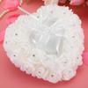 Valentine's Day Carnival Wedding Ring Cushion, Wedding Ring Pillow, Ring Pillow for Wedding Ceremony, Romantic Heart-Shaped Wedding Ring Box Rose Rhinestone Decor Ring Pillow Cushion(White) view 3