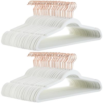 Amazon Basics Slim Velvet Non-Slip Space Saving Suit Clothes Hangers for Closet Organization, Ivory/Rose Gold, 100-Pack
