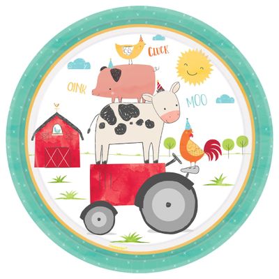 Barnyard Birthday Round Paper Plates - 10.5" (Pack of 18) - Adorable & Fun Design, Perfect for Birthdays & Barnyard Themed Parties