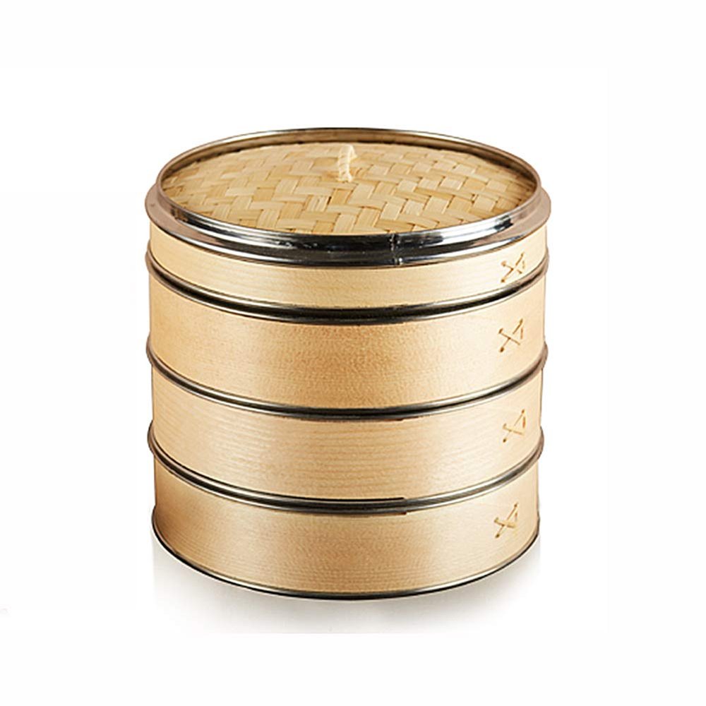 AIZYR Dim Sum Bamboo Steamer, Stainless Steel Food Steamer - Steel Ring Reinforcement Steamer Basket, No Paint, No Smell, Water and Splash,24cm/9.45"