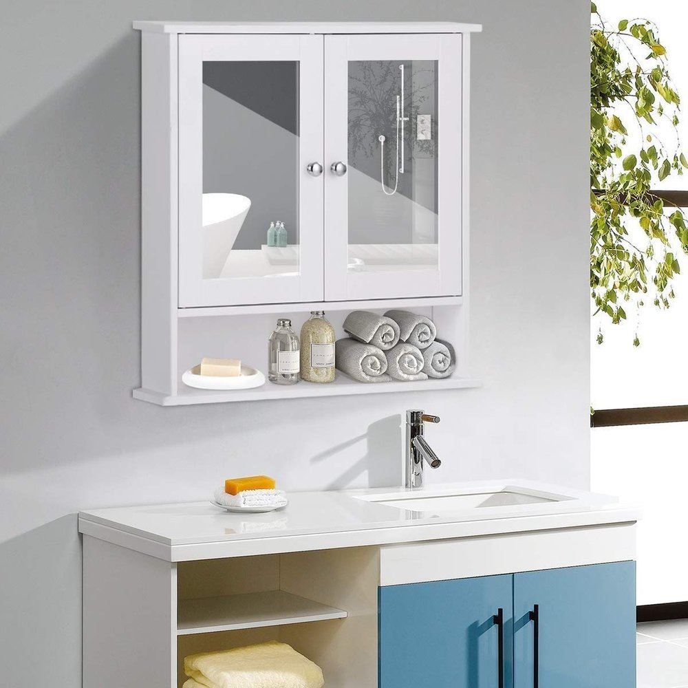 Multi-Function Toilet Wall Cabinet with Double Mirror Doors, Space-Saving Storage, Sturdy and Durable, Suitable for Bathroom, Kitchen