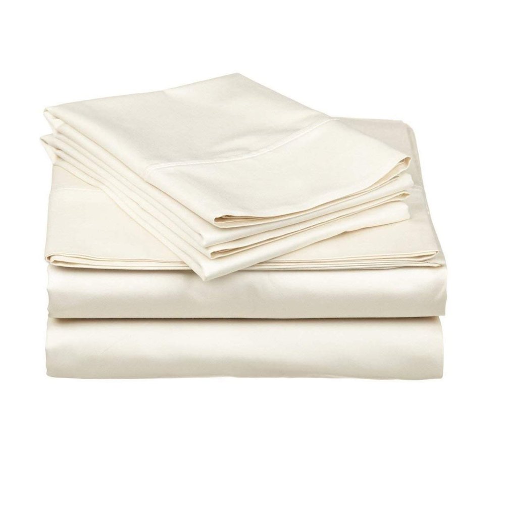 100% Cotton with Sateen Finish Bed Sheets, 4 Pieces Sheet Set - Easy Fit 400 TC, Breathable & Bedding Sheets Fits Upto 15 Inches Deep Pocket Mattress, Size: TwinXL, Color: Ivory Solid
