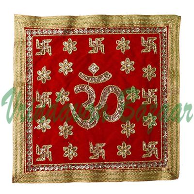 VRINDAVANBAZAAR.COM Om with Decorations Velvet Aasan with Zari Embroidery (14 x 13.5 inches)