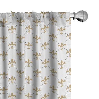 Ambesonne Fleur De Lis Curtains, Repeated Abstract Floral Old Antique Royal Forms in Checkered Effect, Window Treatments 2 Panel Set for Living Room Bedroom, Pair of - 28" x 84", White Camel