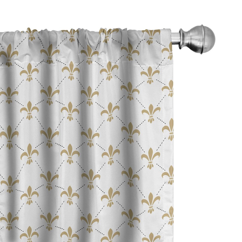 Ambesonne Fleur De Lis Curtains, Repeated Abstract Floral Old Antique Royal Forms in Checkered Effect, Window Treatments 2 Panel Set for Living Room Bedroom, Pair of - 28" x 84", White Camel