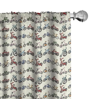 Ambesonne Sports 2 Panel Curtain Set, Colorful Composition of Bicycles Boys Girls Riding Sports Activity Theme Pattern, Window Treatment Living Room Bedroom Decor, Pair of - 28" x 63", Indigo Red