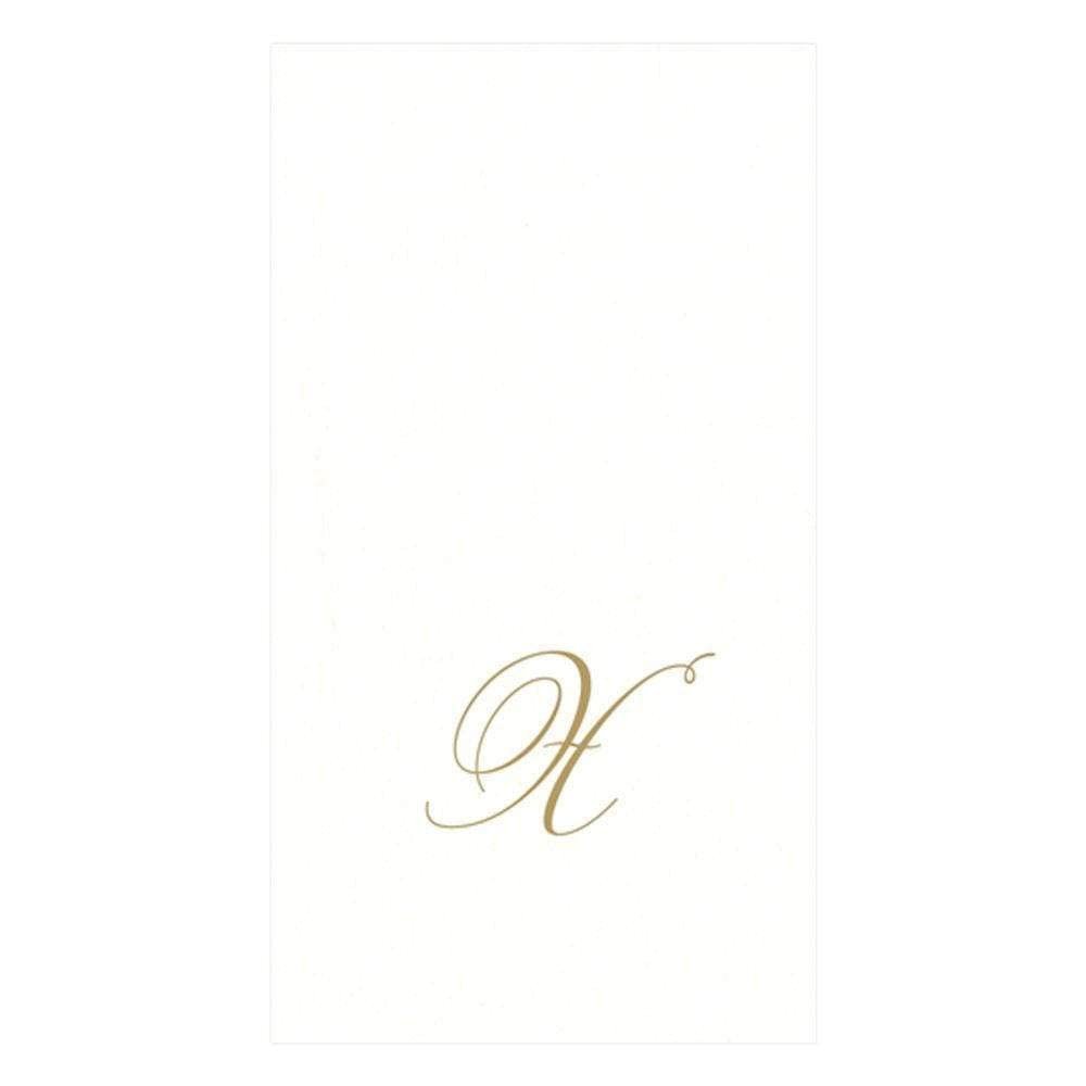 Caspari White Pearl & Gold Paper Linen Boxed Guest Towel Napkins in Letter X - Two Packs of 24