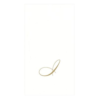 Caspari White Pearl & Gold Paper Linen Boxed Guest Towel Napkins in Letter I - Three Packs of 24