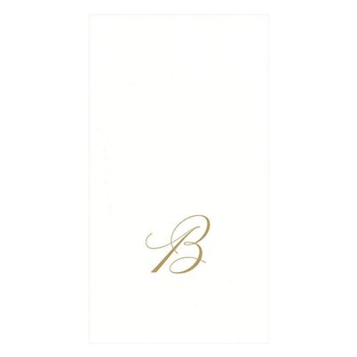 Caspari White Pearl & Gold Paper Linen Boxed Guest Towel Napkins in Letter B - Two Packs of 24