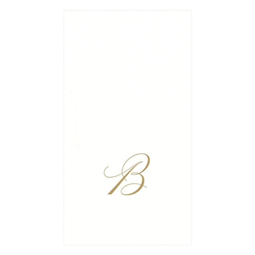 Caspari White Pearl & Gold Paper Linen Boxed Guest Towel Napkins in Letter B - Two Packs of 24